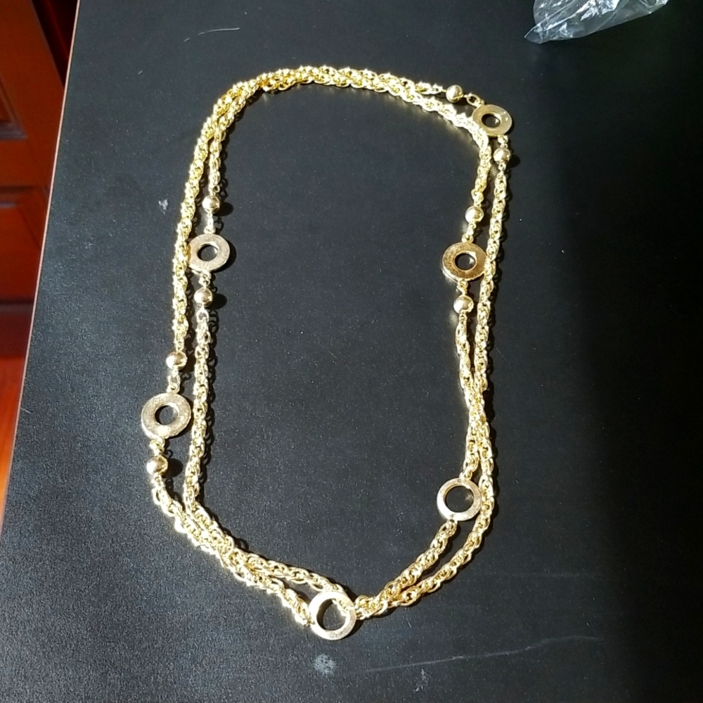 Vintage Flapper Length Gold Tone Chain and Circle Necklace